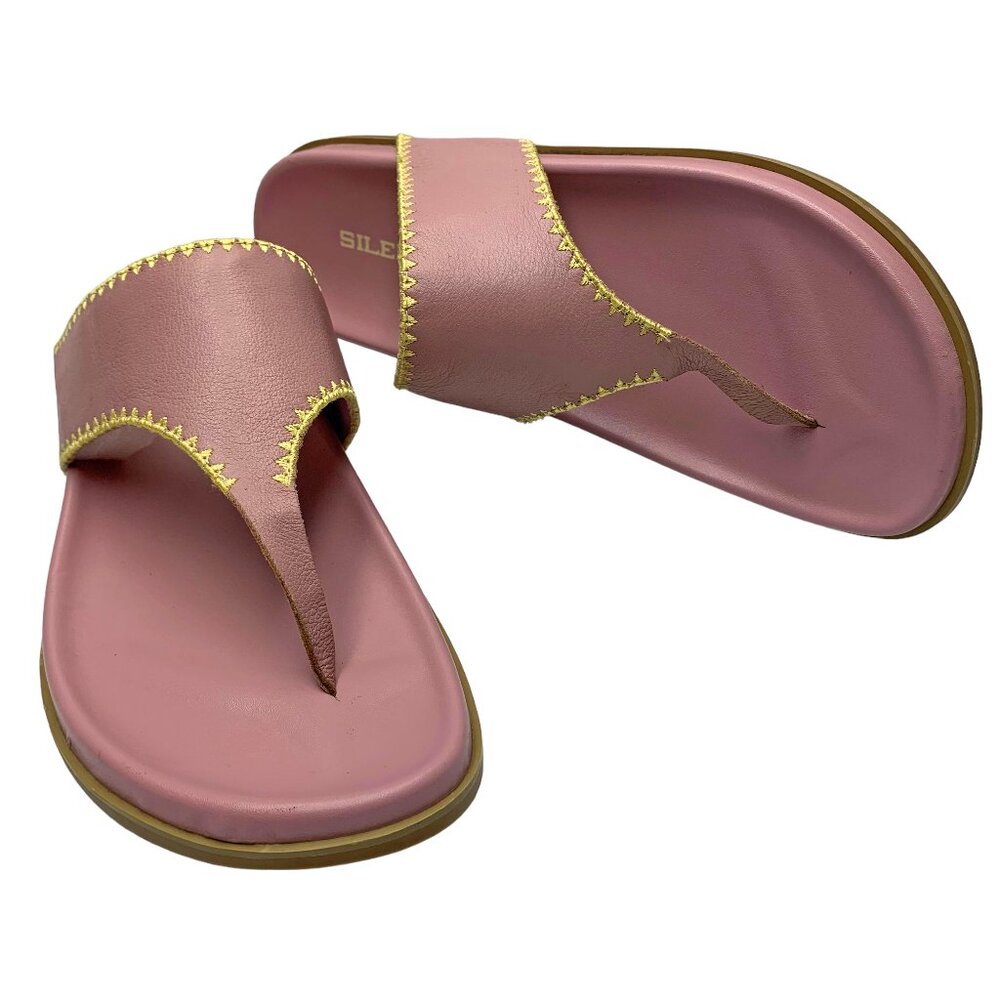 SILENT D Purple Leather Whipstitch Thong Sandals